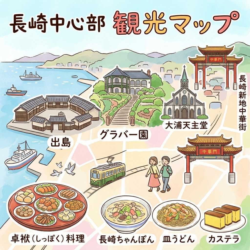 長崎中心部 観光スポットマップ